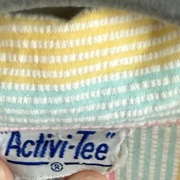 Vintage 70s Pastel Rainbow Seersucker Dress Activi-Tee Cotton Sun Dress XS Small - Picture 5 of 7